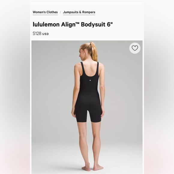 lululemon Align™ Bodysuit 6" with built in shelf bra. Black.  Size 10. - Picture 2 of 6